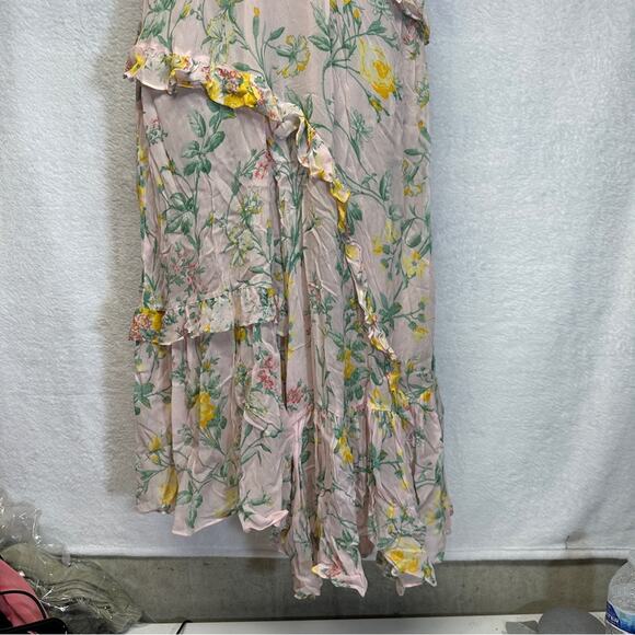 Zara Light Pink Floral Ruffle Asymmetrical Slit Midi‎ Dress Size S - Picture 5 of 12